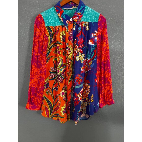 Soft Surroundings Hermosa Floral Button Front Top Embroidery Blouse Size S/M - Picture 2 of 6